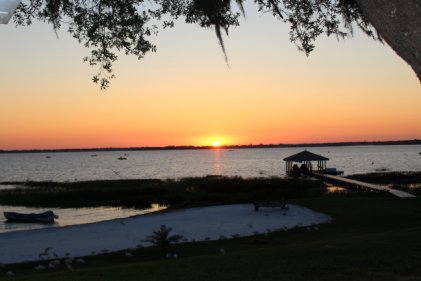 Birds, boats  and beautiful sunrise