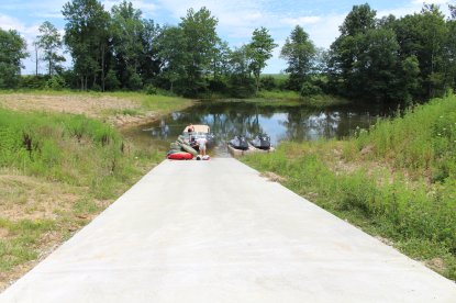 Large concrete ramp into lake