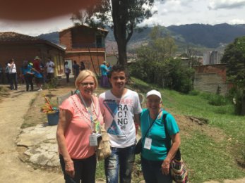 Joyce with translator and sponsor